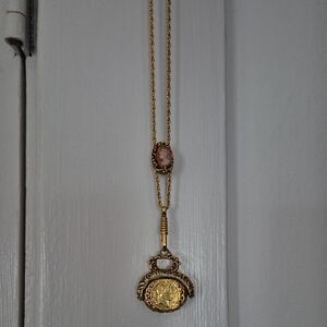 Vintage gold tone Napoleon and Josephine slide necklace